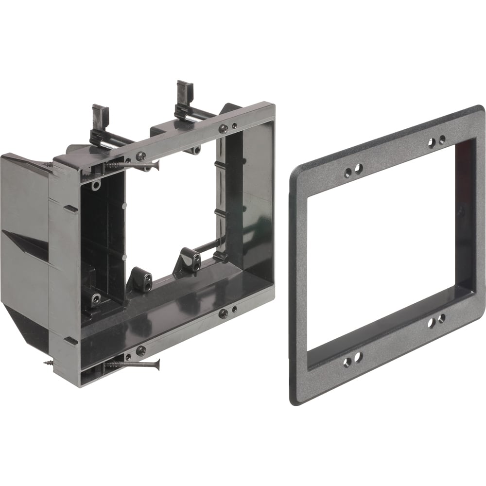 Recessed Plastic TV BOX. For new or existing construction. Comes with low voltage divider. Color Black. 3 Gang.