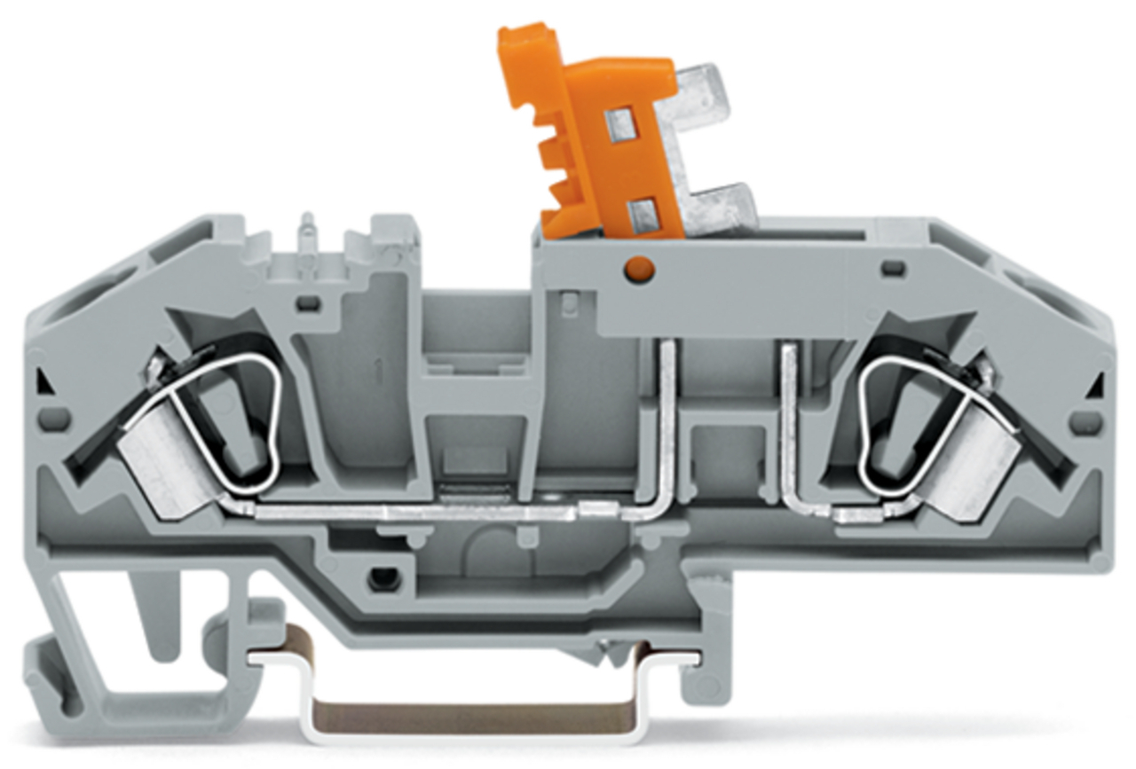 2-conductor disconnect terminal block; with test option; orange disconnect link; for DIN-rail 35 x 15 and 35 x 7.5; 6 mm; CAGE CLAMP; 6,00 mm; blue