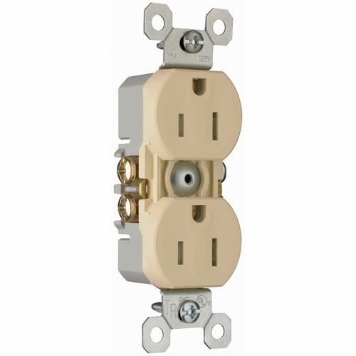 Tamper-Resistant Duplex Grounding Receptacle meets 2008 National Electrical Code Tamper-Resistant requirements. It protects children with itspatented shutter system thathelps prevent improper insertion of foreign objects. It is made with ahigh-impact resistant thermoplastic construction. 15 amp, 125 volt. Ivory.