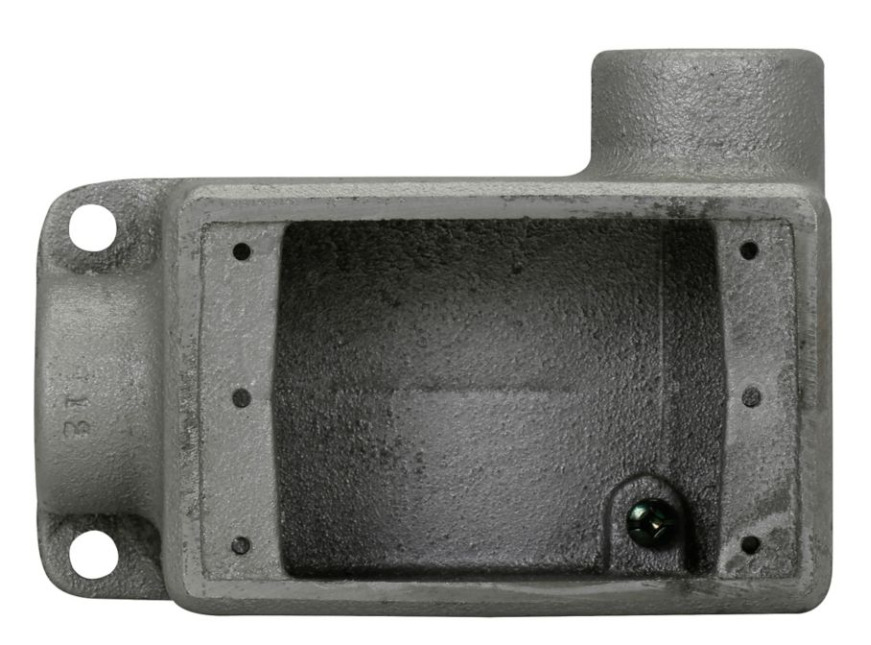 FDR1 Condulet Type FDR 2-Entry 90 deg Deep Conduit Device Box With Mounting Lug, Feraloy Iron Alloy, 23 cu-in Capacity, 1 Gang, 2-3/4 in W x 2-11/16 in D x 6-1/32 in H