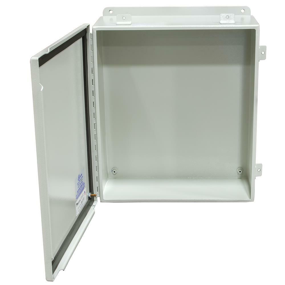 12x6x12 Hinge Cover Type 4 UL Listed Steel No Knockouts ANSI 61 Gray Continuous Hinge Clamps and Screws Gasket in Door Mounting Feet Back Panel Weld Studs