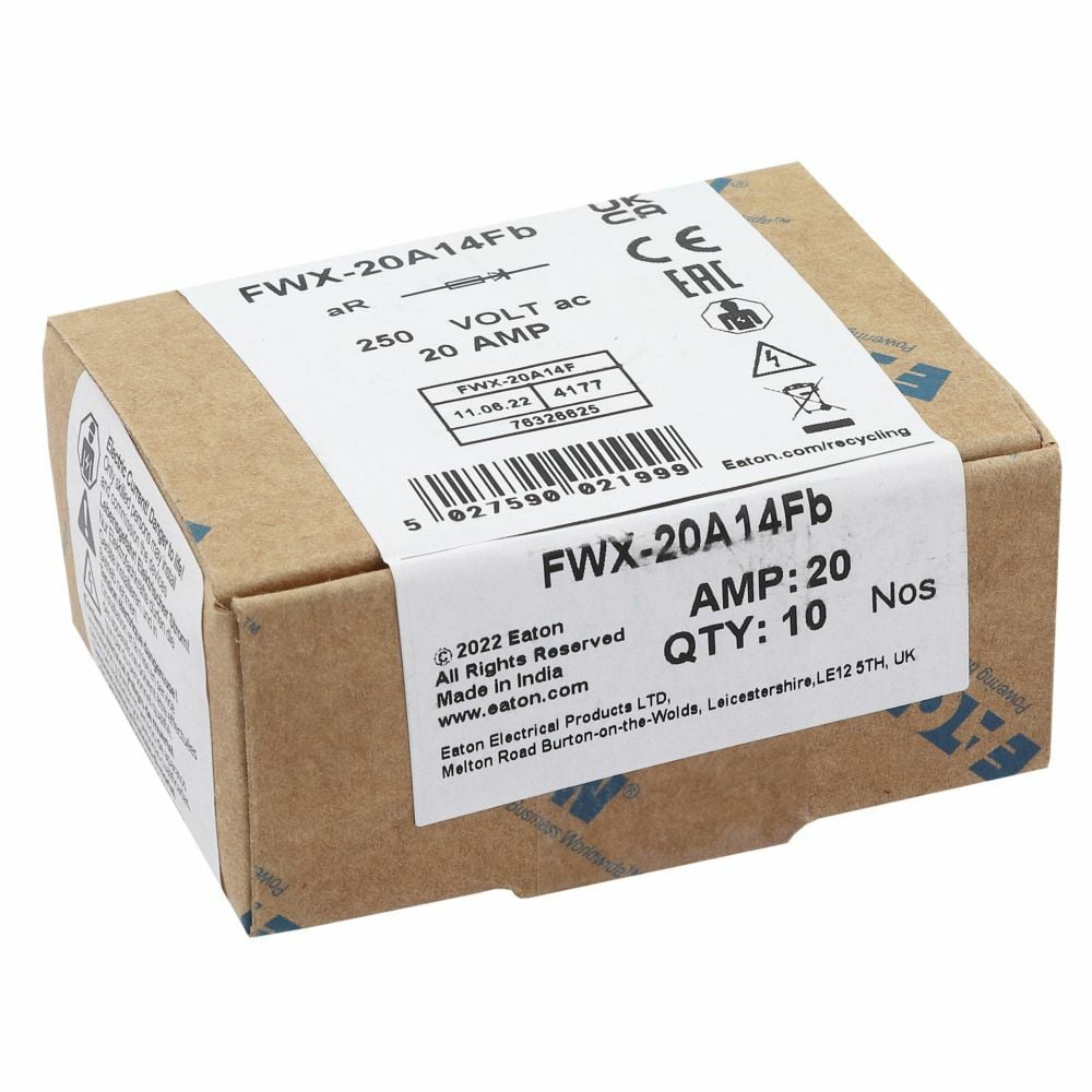 Eaton Bussmann series FWX high speed fuse, 600V, 20A, 200 kAIC Vac, 50 kAIC at 250 Vdc, Non Indicating, High speed fuse, Ferrule end X ferrule end