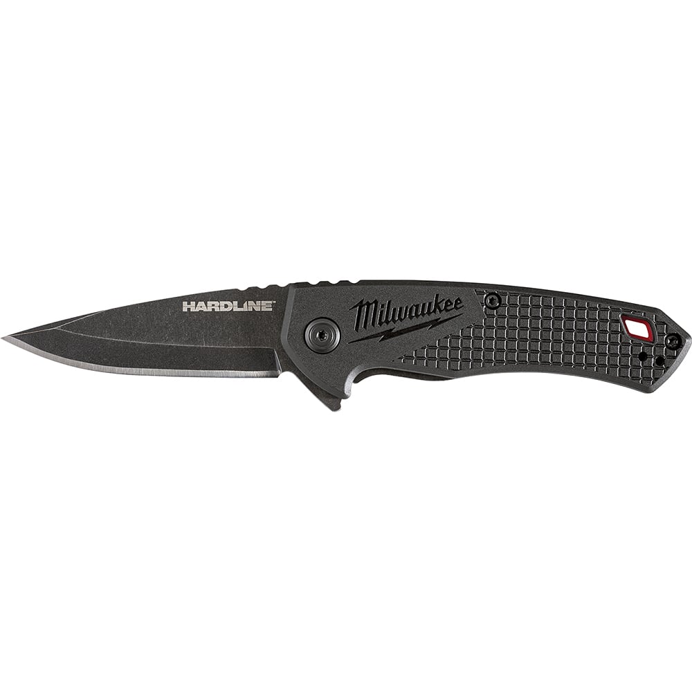 48-22-1997 Hardline Lockable Blade Folding Pocket Knife, D2 Steel Drop Point Smooth Blade, 2-1/2 in L Blade, Stainless Steel Grip