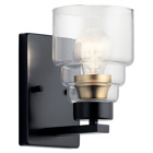 The Vionnet(TM) 8.5in; 1 light wall sconce features a contemporary design in Black and clear glass. A perfect addition in several aesthetic environments including contemporary and transitional.