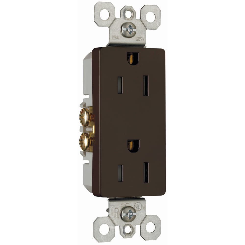 Decorator tamper-resistant receptacle. 15 amp, 125 volt, Brown.