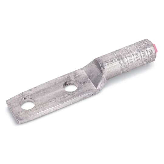 Aluminum Two-Hole Lug - Straight Long Barrel, Wire Range 636 26/7, 715 54/7, 666 26/7, 54/7 ASCR, 750-800 Stranded, 900 Compact, 1/2 Inch Bolt Size, Blind-End, Hydraulic Dies: 1 1/2, 6024, 125H, CSA 30.  For Aluminum and Copper Conductors