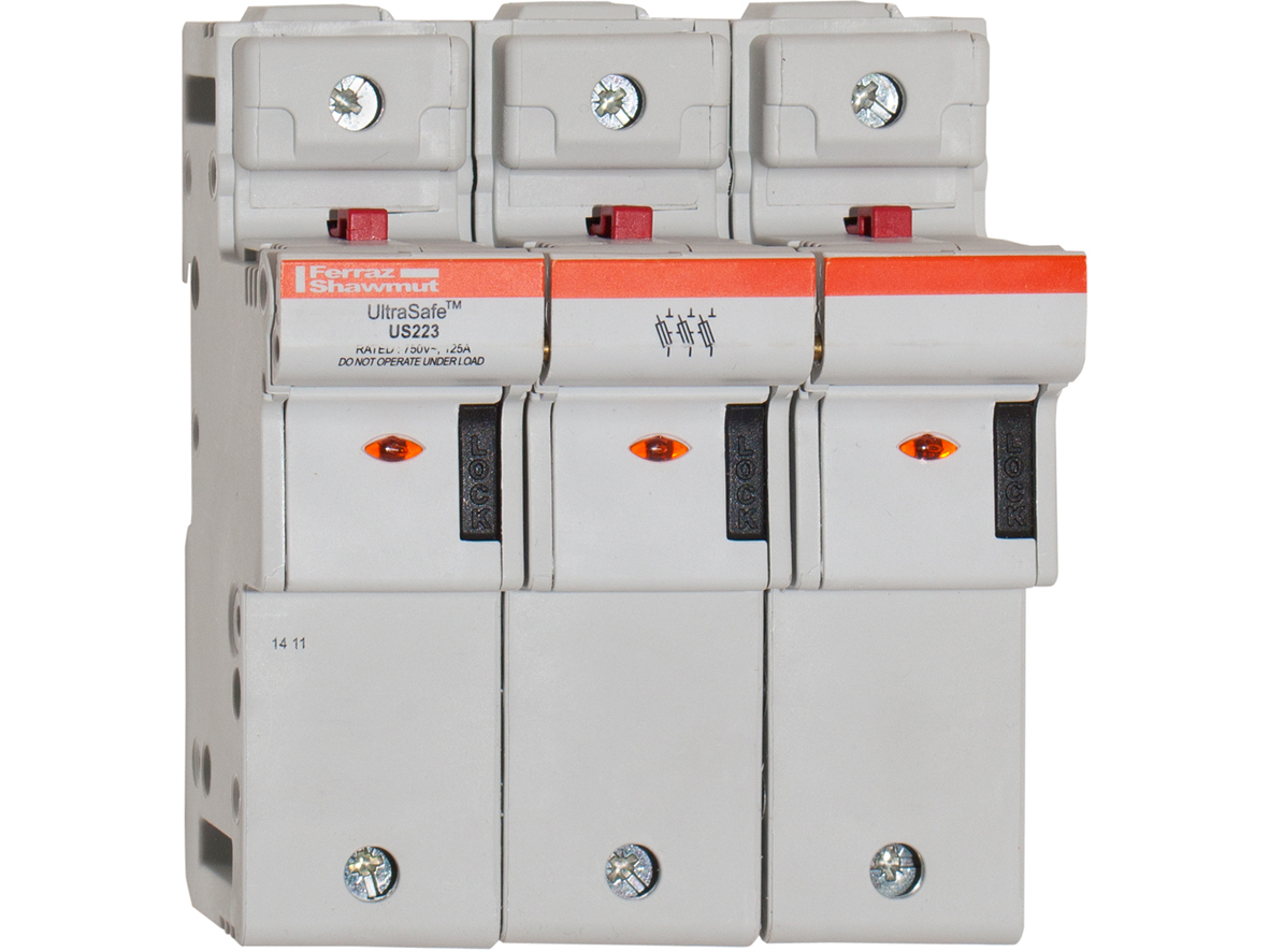 S331170 UltraSafe US22 Finger Safe Modular Fuse Holder, 750 V AC/DC, 125 A, 14 to 1/0 AWG Wire, 3 Poles