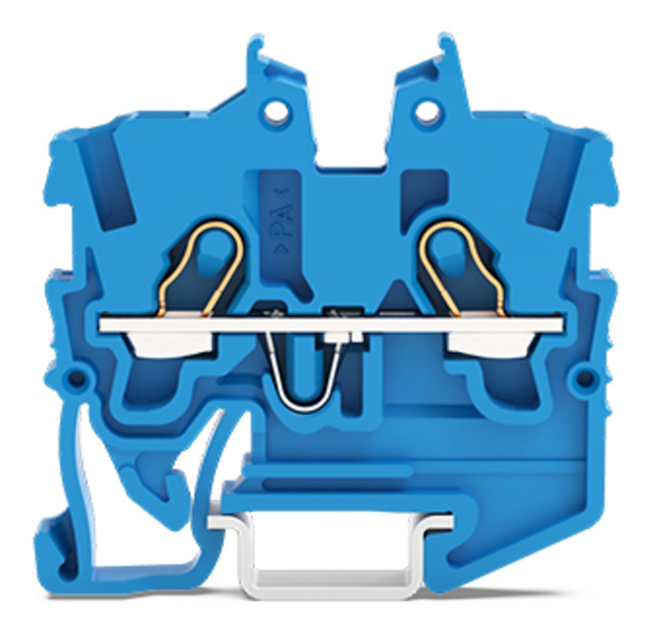 2-conductor miniature through terminal block; with operating slots; 1 mm; with test port; side and center marking; for DIN-15 rail; Push-in CAGE CLAMP; 1,00 mm; blue