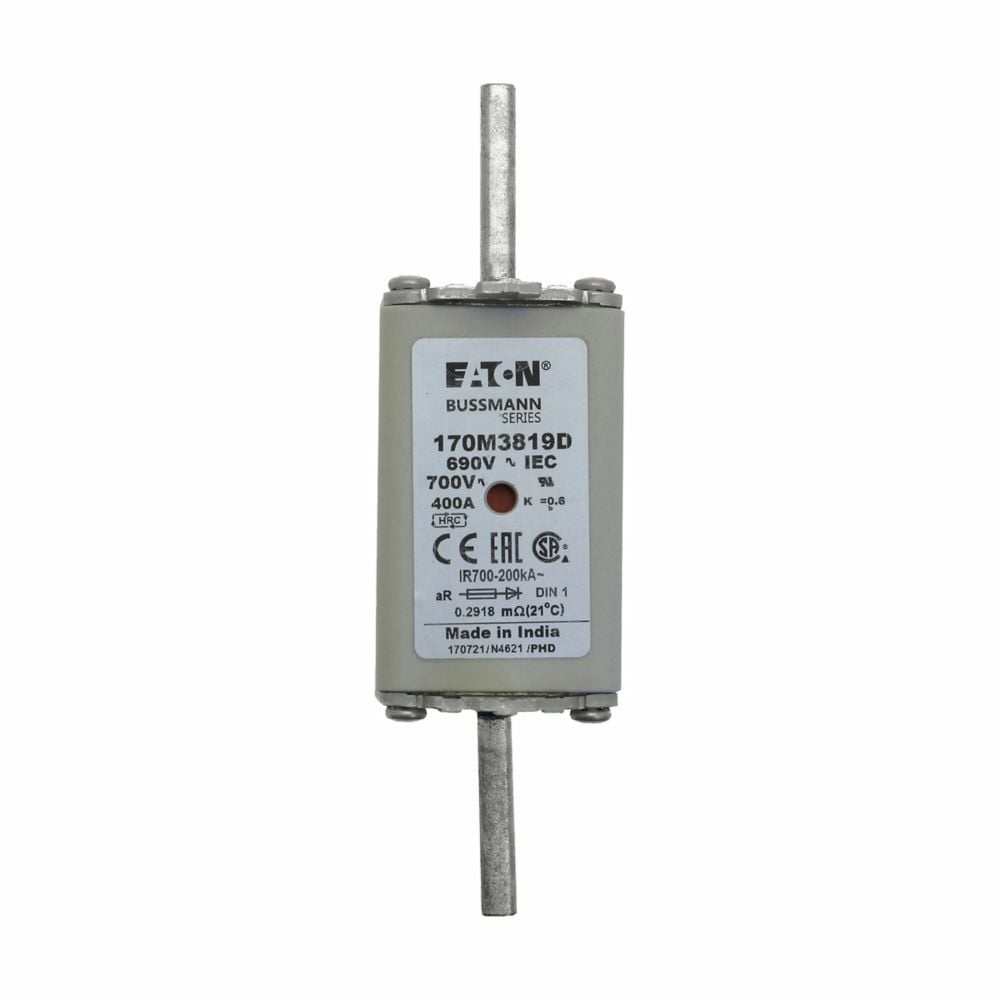 Fuse-link, high speed, 400 A, AC 690 V, DIN 1, aR, DIN, IEC, dual indicator, live gripping lugs