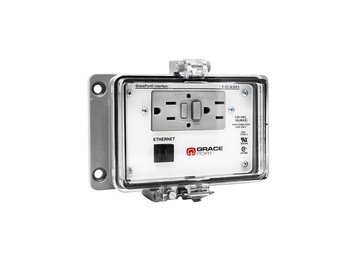 PANEL INTERFACE CONNECTOR WITH RJ45, PANEL MOUNT HOUSING, UL TYPE 4, GFCI DUPLEX INSIDE-OUTLET, NO CB