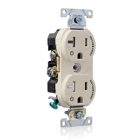 Tamper Resistant Duplex Receptacle, 2-Pole 3-Wire, NEMA 5-20R, 20A-125, Light Almond, Back And Side Wired, Commercial Spec Grade, Hot Terminal Split W/1 Plug Controlled Markings Universal Marking Orientation