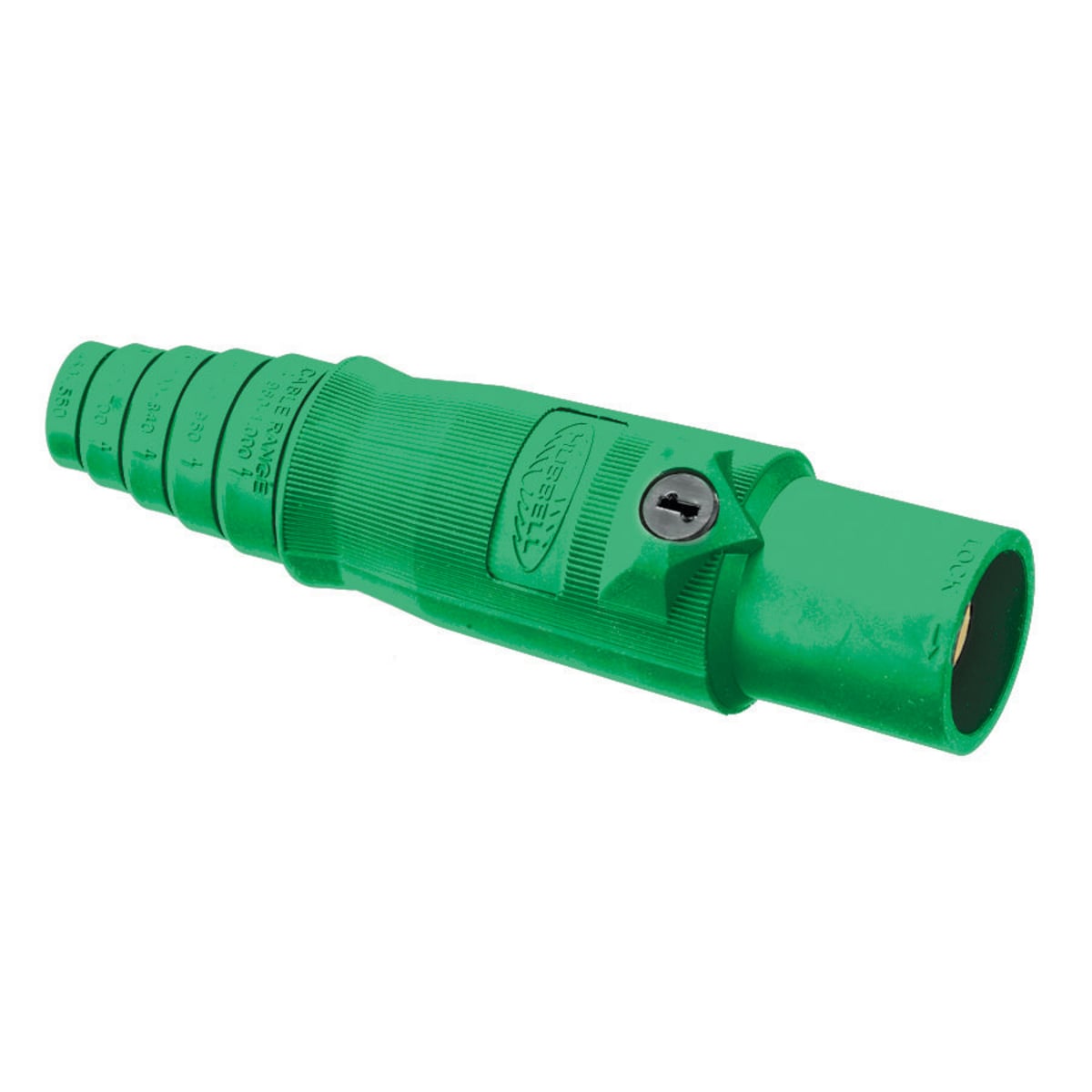 Heavy Duty Products, Single Pole Devices, Industrial Grade, Male, Plug, 400A 600V AC/DC, Single Conductor, Double Set Screws, Green