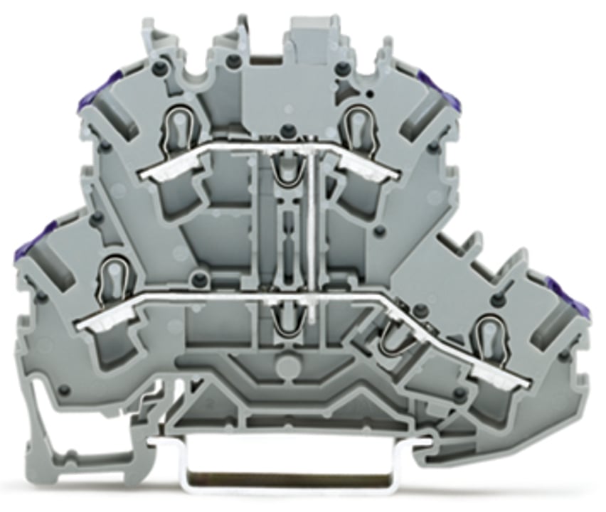 Double-deck terminal block; 4-conductor through terminal block; L; without marker carrier; suitable for Ex e II applications; internal commoning; conductor entry with violet marking; for DIN-rail 35 x 15 and 35 x 7.5; 2.5 mm; Push-in CAGE CLAMP; 2,50 mm; gray
