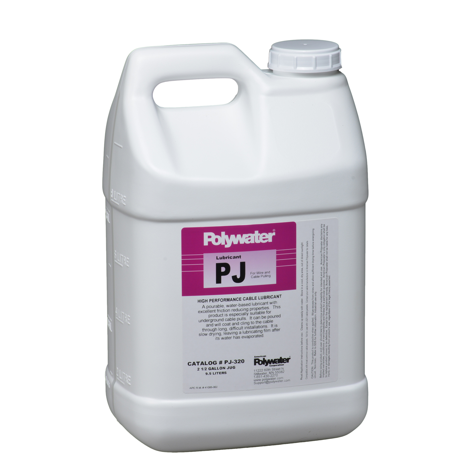 2 1/2-gal. jug. Pourable PJ is Perfect for Conduit Stub-UpsPolywater PJ offers the same high-performance factors as heavy duty PolywaterJ.  Polywater PJ matches Polywater Js high lubricity and lower cable tensions. Polywater PJ is the best choice for installations where pouring or pumping are more efficient methods of lubricant application.