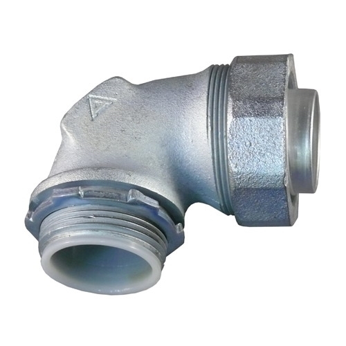 Insulated Throat 90 Degree Liquidtight Connector; 3 Inch, Malleable Iron Body and Cap, Polypropylene Sealing Ring, Zinc Electroplate, Chromate and Epoxy Powder Coat