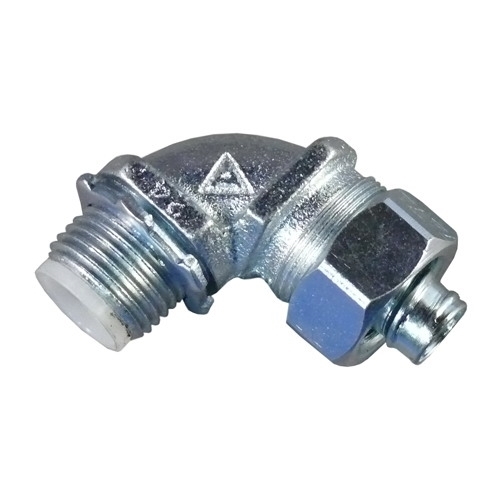 Insulated Throat 90 Degree Liquidtight Connector; 3/4 Inch, Malleable Iron Body, Steel Cap, Polypropylene Sealing Ring, Zinc Electroplate, Chromate and Epoxy Powder Coat