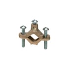 Solid Brass with galvanized steel screws, bare wire ground clamp. Pipe size - 1/2" to 1", Wire Range - #10 to #2