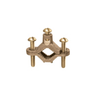 Solid Brass with brass screws, bare wire ground clamp. Pipe Size - 1/2" to 1", Wire Range - #10 to #2