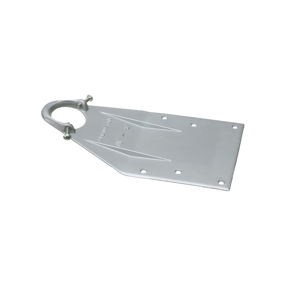 Cast aluminum roof flashing, Trade Size 1-1/4" to 2". Includes set screw to secure pipe and compound. Secures mast to side of structure.