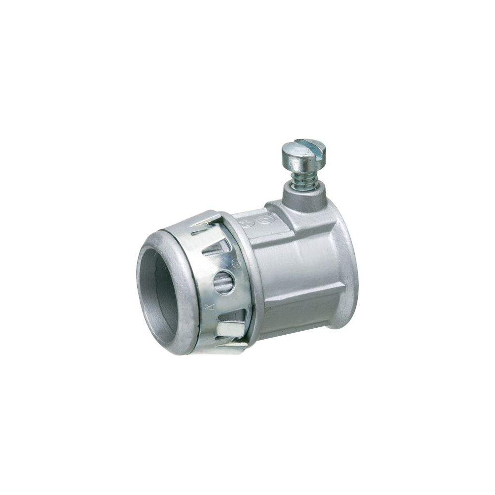 3/4" emt set screw connector zinc die cast concrete tight when taped. for use with steel or aluminum emt. Snap-tight