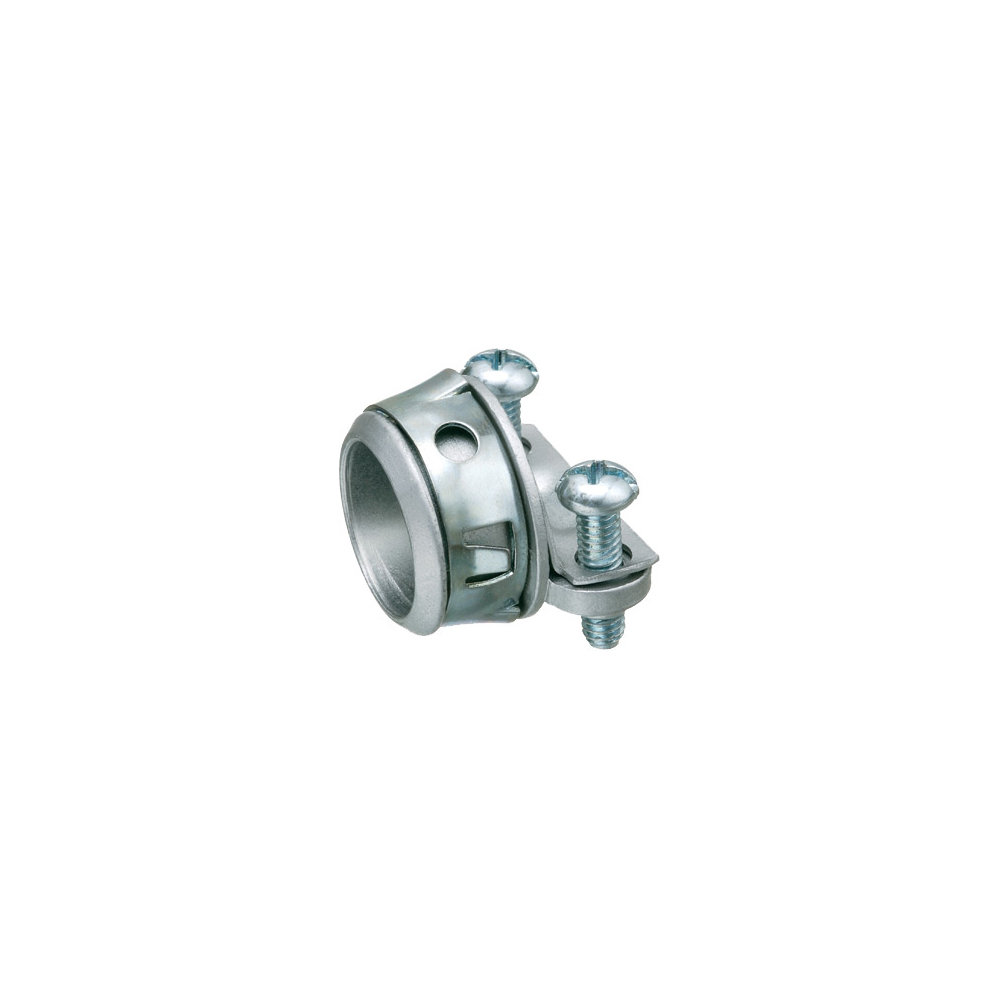 NM cable connector zinc die-cast. 2 screw clamp type. Handles combinations of NM cable from #14 to #10. Up to 3 NM cables at one time. Snap tight.