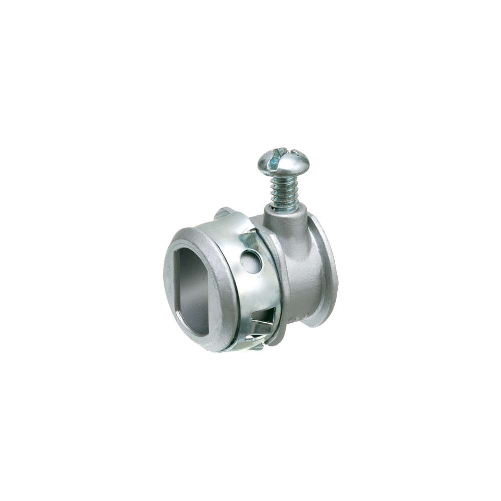 Zinc die-cast, 1/2" knockout set-screw connector with spring steel clip for steel only. Concrete tight when sealed.