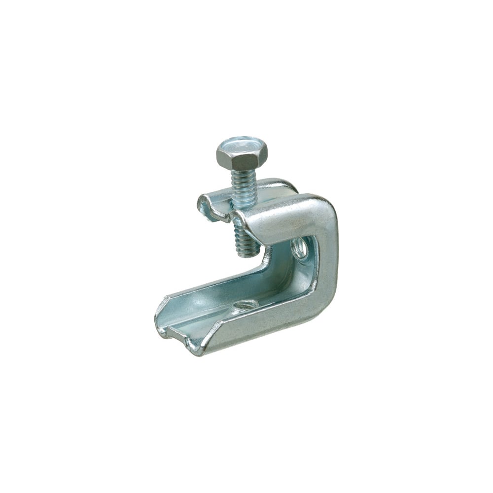 Beam Clamp. Plated Steel. 3/8 threaded rod size. Static Load rating 200lbs.