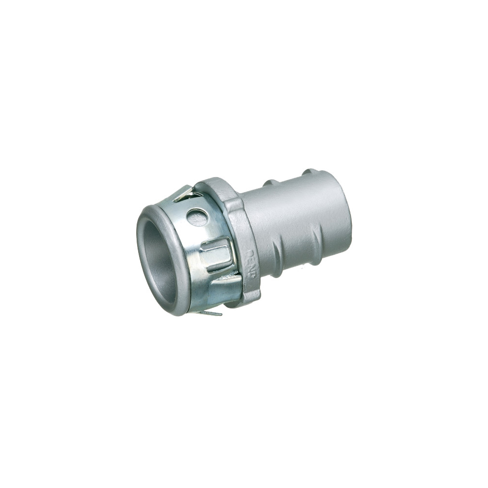 Zinc die-cast, 1/2 Knockout, Screw in connector for aluminum and steel cable. Snaps into lockout with spring steel clip.