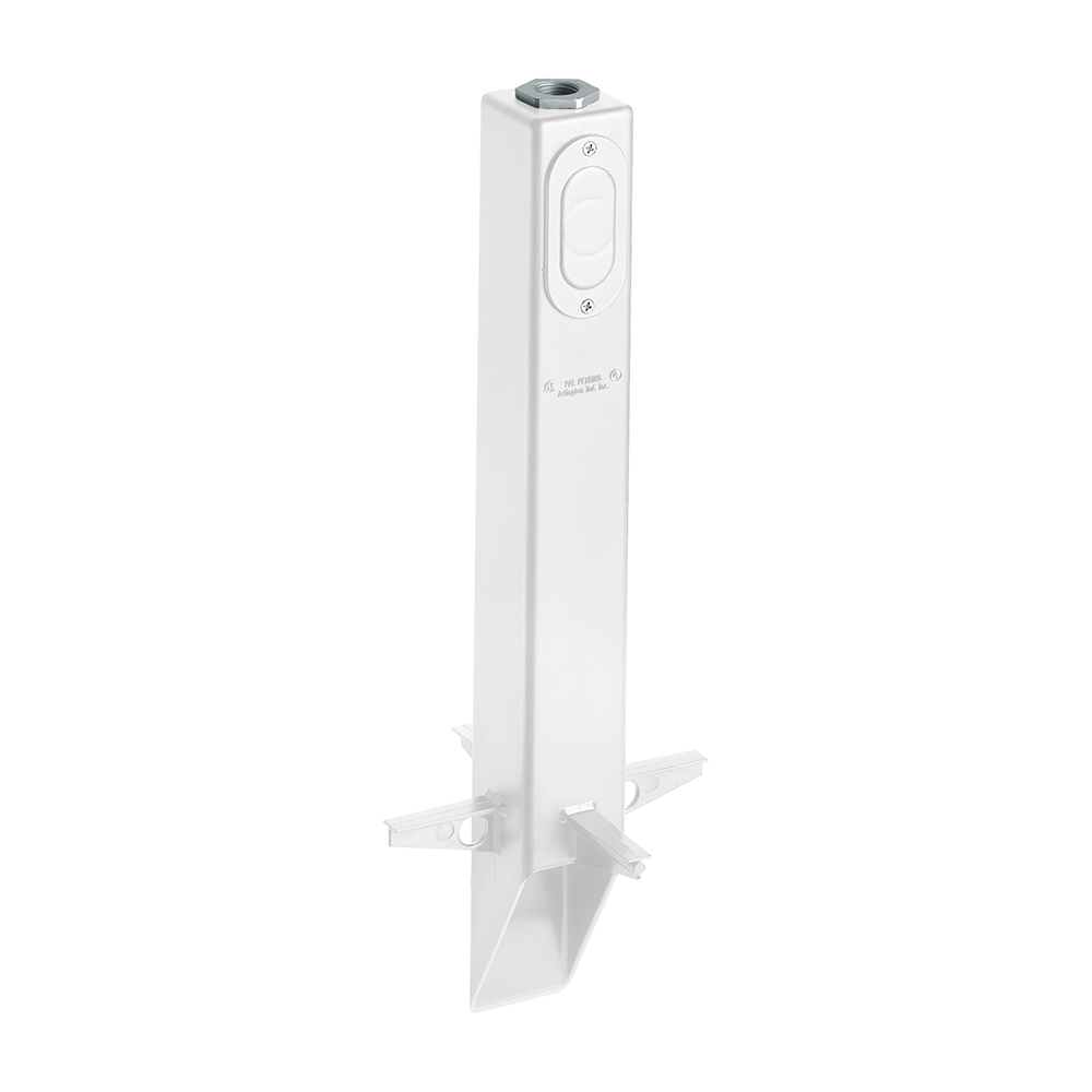 For when you only need to install outdoor light fixtures, choose Arlington's low-profile Gard-N-Post. The 19.5" UV rated white plastic post can accommodate most outdoor fixtures with a 3/4" or 1/2" NPT. The base has built-in stabilizers for extra stability and also has an angled base for easy access to underground wiring. The access panel has a built-in knockout for installation of a photocell, and the color of the post will not chip off.