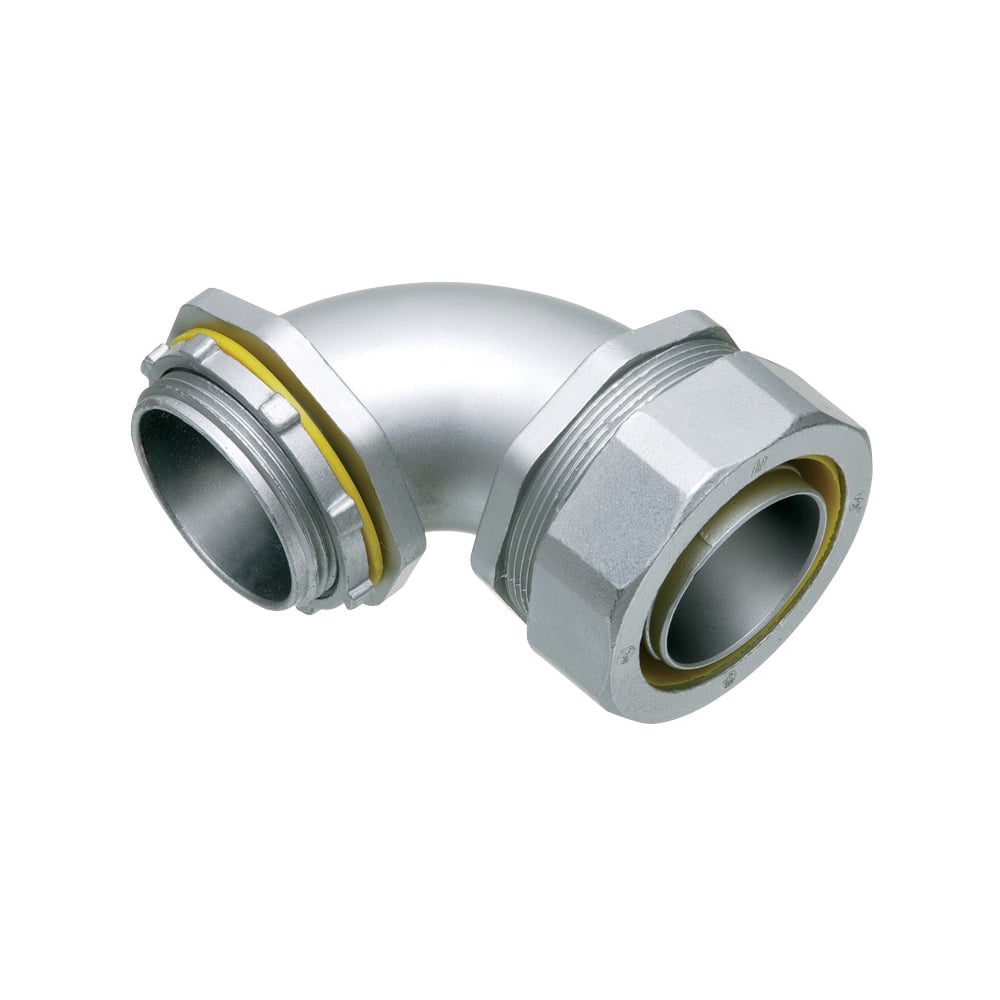Straight, zinc die-cast connector for use with metallic or non metallic liquid tight conduit type B only. 1-1/2" Trade Size. 90 degrees.