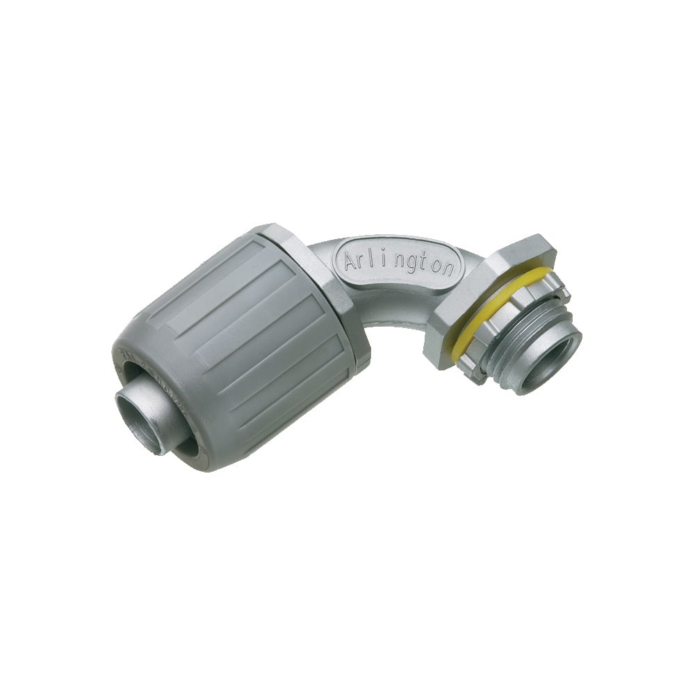 SNAP2IT zinc die-cast, push on, metallic, liquid tight connector. Trade Size 1/2". 90 degree.
