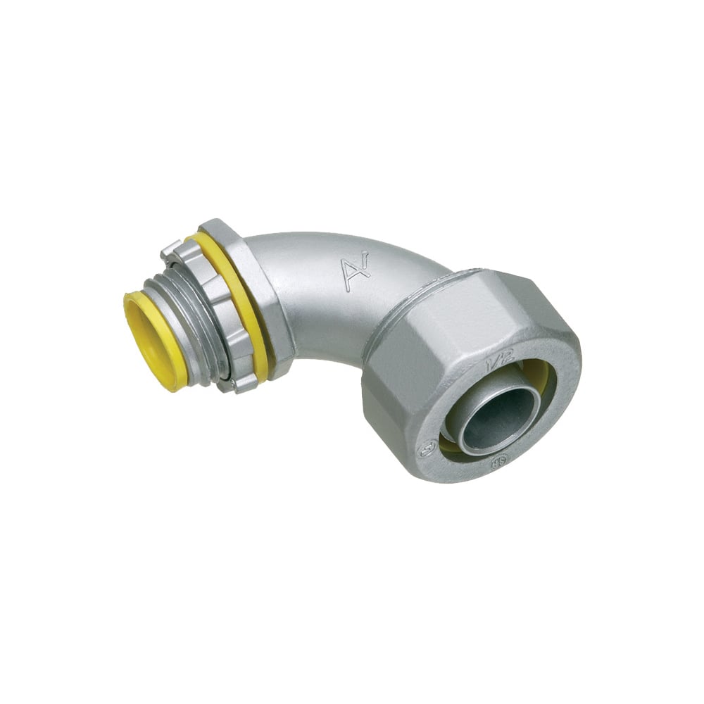 Straight, zinc die-cast connector for use with metallic or non metallic liquid tight conduit type B only. 3/4" Trade Size. 90 Degree. With Insulated throat.