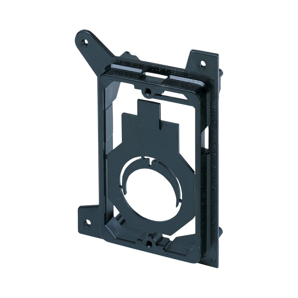 Low voltage bracket for new construction. Mounts vertical or horizontal on wood or metal studs. Non Metallic. Single Gang. For class 2 low voltage wiring. permits use of a 3/4" EMT or 1" fitting.