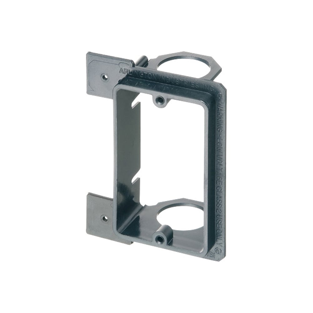 Low voltage bracket for new construction. Mounts vertical on wood or metal studs. Non Metallic. Single Gang. For class 2 low voltage wiring. Built in 3/4" Knockout.