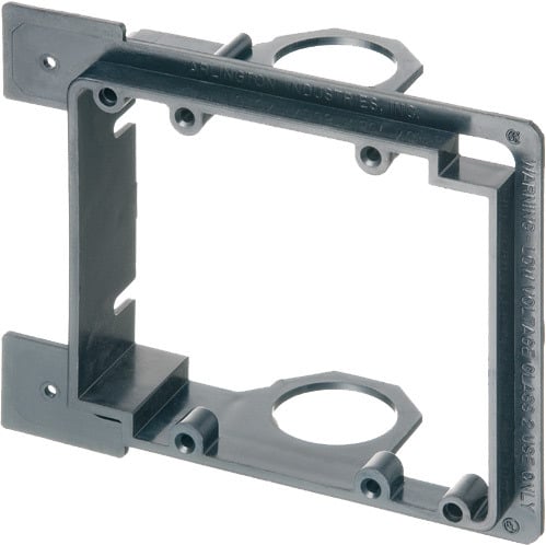 Low voltage bracket for new construction. Mounts vertical on wood or metal studs. Non Metallic. Two Gang. For class 2 low voltage wiring. Built in 3/4" Knockout.