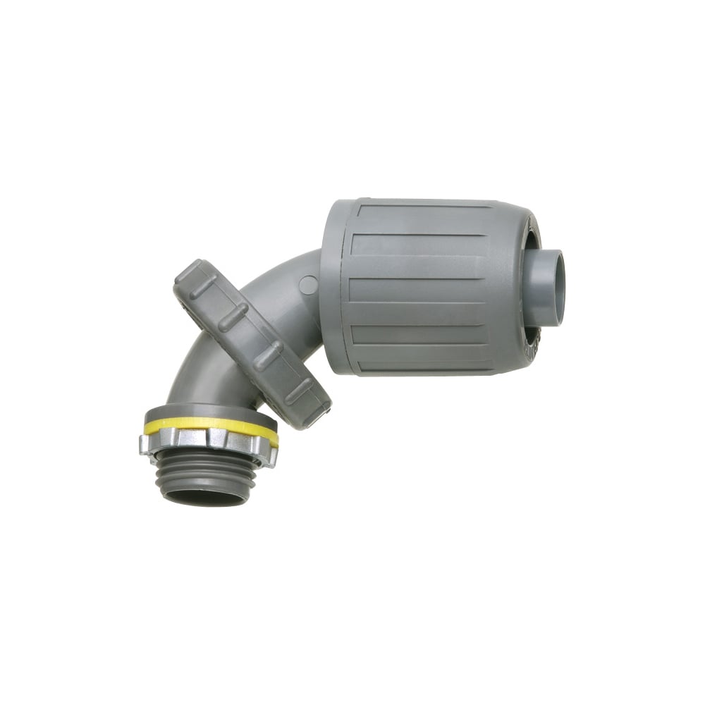 Zero to 90 degree SNAP2IT non metallic liquid tight connector for type B only. 3/4" Trade Size. Adjusts for all angles from 0 to 90 degrees by simply loosening the center nut, twist to the correct angle and then retightening the nut. Push on Installation.