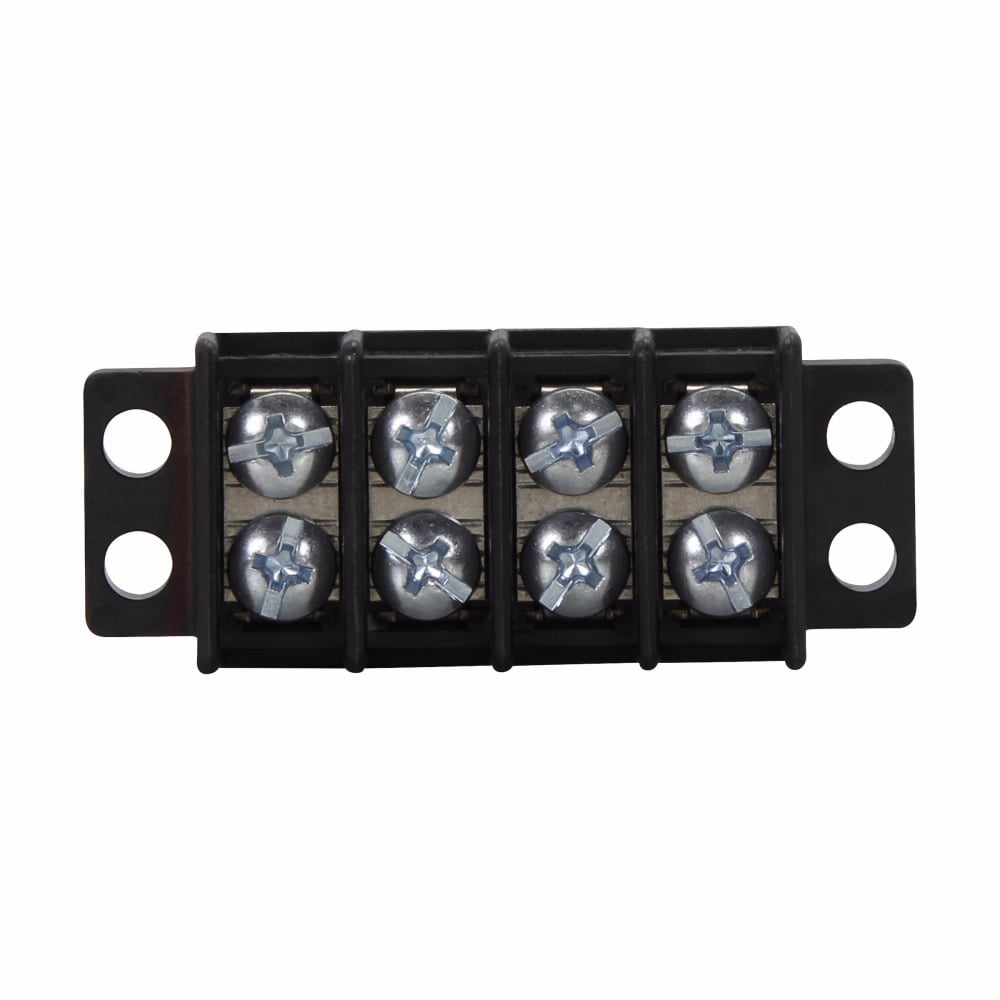 Eaton Bussmann TB100 series panel mount terminal block connector, Breakdown voltage 3600V, 300V, 30A, Double row, barrier, Seven-pole, #6-32 TPI Screw, Screw, Black, Tin-plated brass terminal, Zinc-plated Steel philslot screw