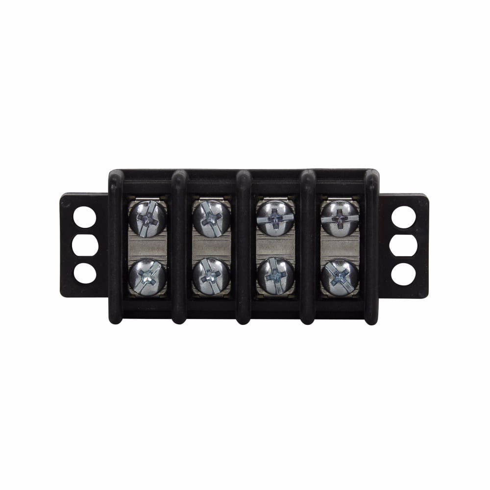 Eaton Bussmann TB300 series panel mount terminal block connector, Breakdown voltage 7500V, 600V, 30A, Double row, barrier, Nine-pole, #8-32 TPI Screw, Screw, Black, Tin-plated brass terminal, Zinc-plated Steel philslot screw