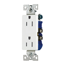 Eaton residential grade duplex receptacle, #14-10 AWG, 15A, Commercial, Residential, Flush, 125V, Side and push, Almond, Brass, Impact-resistant thermoplastic, 5-15R, Duplex, Screw, Thermoplastic, ED Box
