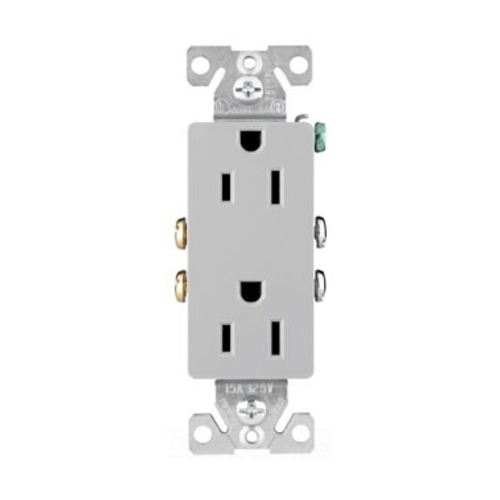 Eaton residential grade duplex receptacle, #14-10 AWG, 15A, Commercial, Residential, Flush, 125V, Side and push, Gray, Brass, Impact-resistant thermoplastic, 5-15R, Duplex, Screw, Thermoplastic, ED Box