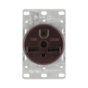 Eaton power device receptacle, #12 - 4 AWG, 30A, Flush, 250V, Back, Black, NEMA 6-30R, Two-pole, Three-wire, Two-pole, three-wire, grounding, Screw, Glass-filled nylon, Power, Used with S42