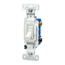 Eaton toggle switch, 15A, Wall, 120V, Back and side, push wire, Non-grounding, White, Three-Way