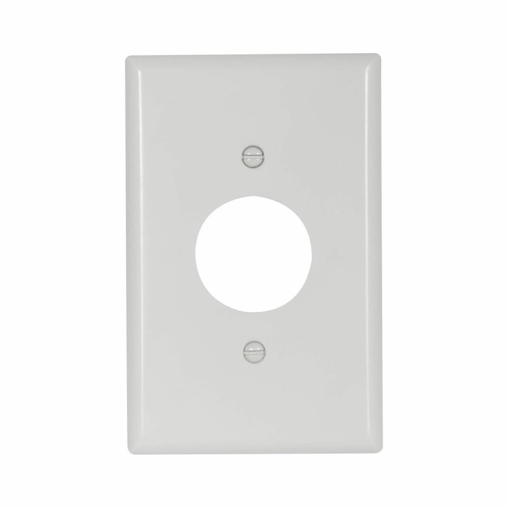 Eaton Single receptacle wallplate, White, 1.406" Hole Cutout, Thermoset, Single- gang, Mid-size, ED Box