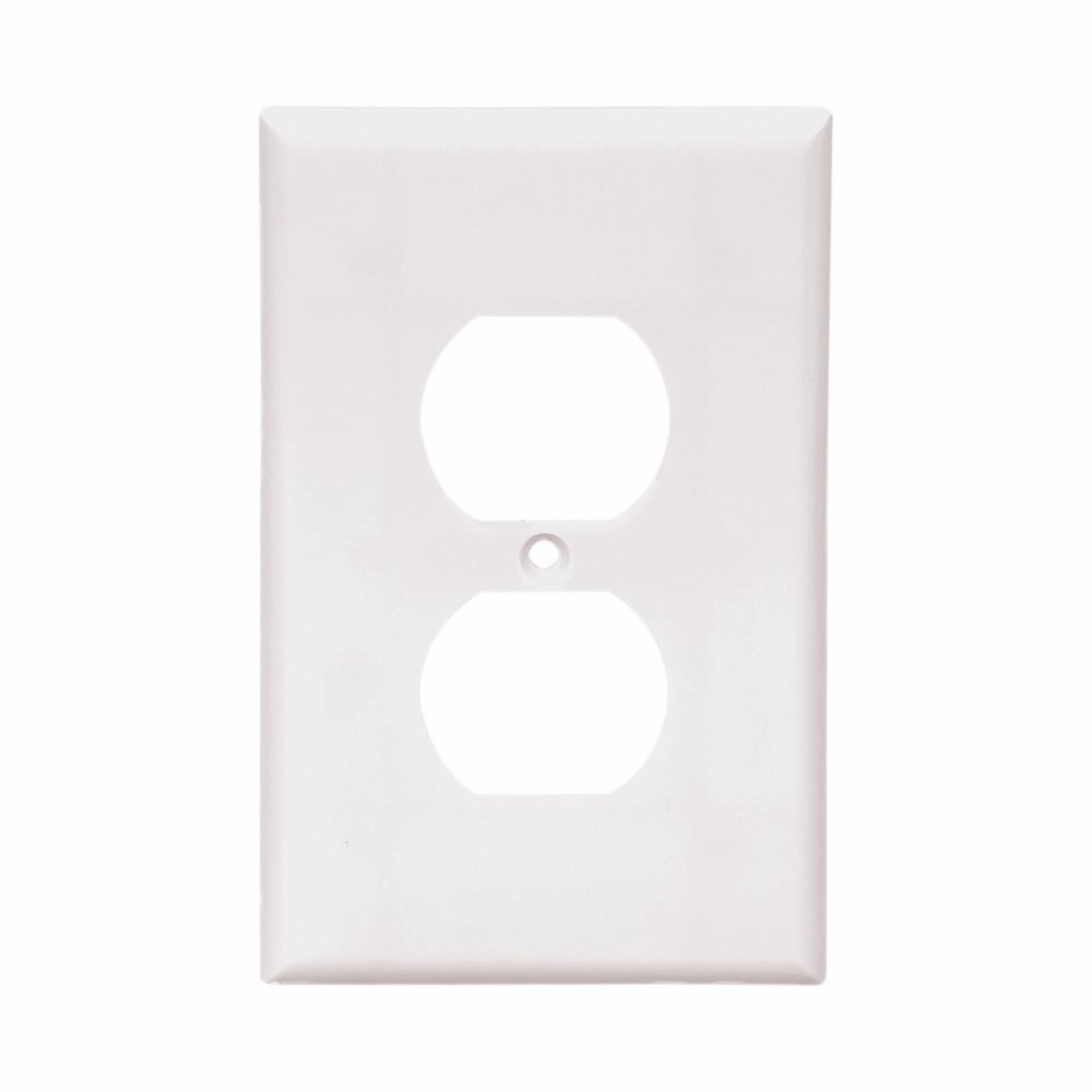 Eaton Duplex receptacle wallplate, White, Duplex receptacle Cutout, Thermoset, Single- gang, Mid-size