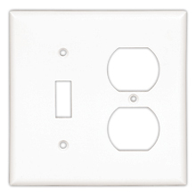 Eaton Combination wallplate, White, Toggle, Duplex receptacle Cutout, Thermoset, Two- gang, Mid-size, ED Box