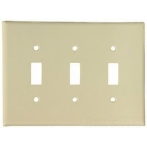 Eaton Toggle wallplate, Ivory, Toggle Cutout, Thermoset, Three- gang, Mid-size, ED Box