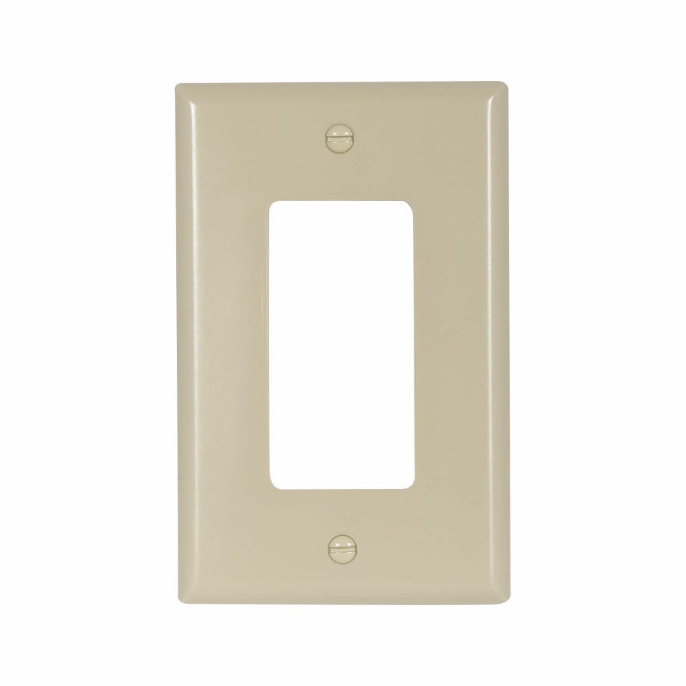 Eaton Decorator / GFCI wallplate, Ivory, Decorator Cutout, Thermoset, Single- gang, Mid-size, ED Box