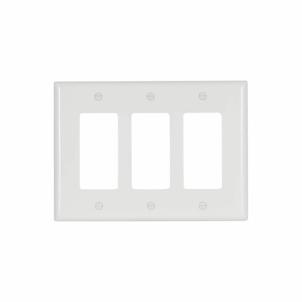 Eaton Decorator / GFCI wallplate, White, Decorator Cutout, Thermoset, Three- gang, Mid-size, ED Box