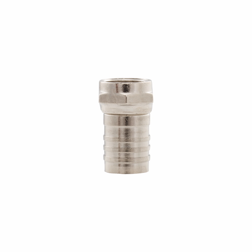 Eaton Video service connector and accessories, Crimp ring attached, Coax type F jack, Commercial, residential video applications, RG6, Crimp-on, Silver, Crimp-on, Connector, Thermoplastic elastomer (TPE), 25 per package, Decorator, Type F