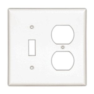 Eaton Combination wallplate, Ivory, Toggle, Duplex receptacle Cutout, Thermoset, Two- gang, Standard, ED Box